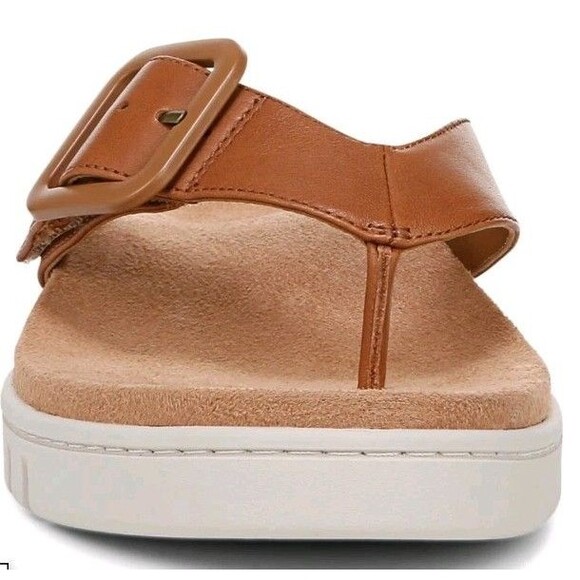 Vionic Uptown Marin Women's Wedge Thong Orthopedic Sandal Tan Leather NIB 7.5M - Picture 2 of 9